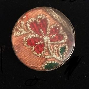 Vintage Encapsulated Embroidered Necklace Pendant